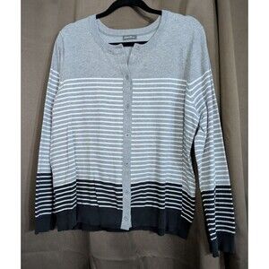 Eddie Bauer Sweater Women's Size 2XL  Gray White Black Striped Cardigan